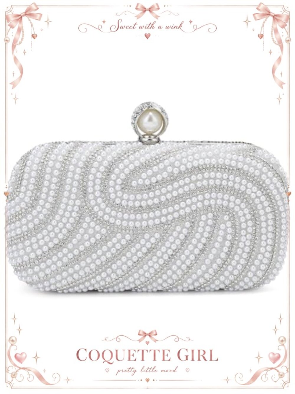 Pearl Beaded Clutch Evening Bag Rhinestone Crossbody Wedding Purse